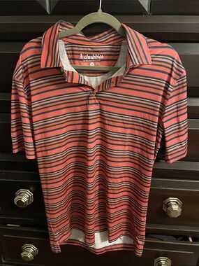 chubbies Coral and Navy Striped Polo Shirt